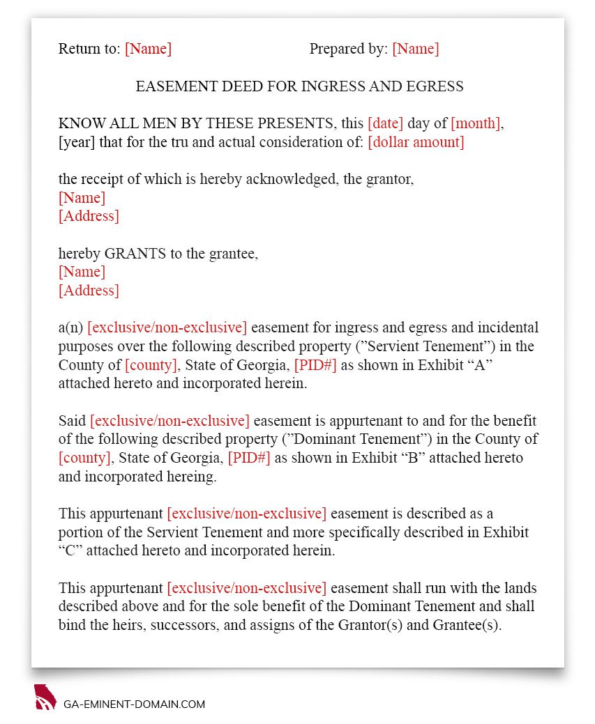 Written example of an easement deed.
