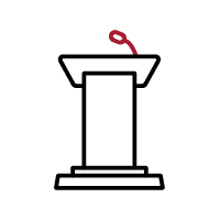 Icon of a podium and microphone.